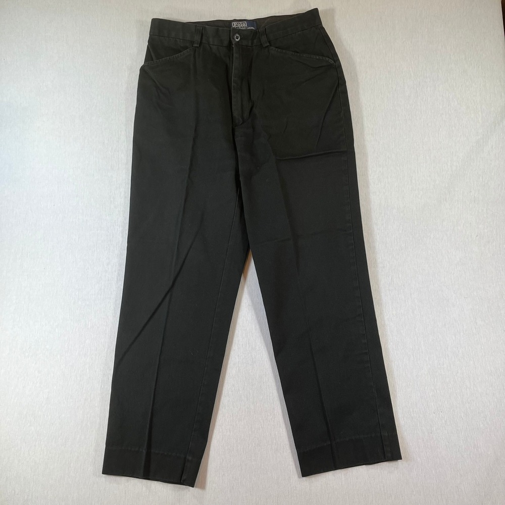 VTG Polo Ralph Lauren Pants Mens 32x32 (Fit 31x28) Black Cotton Twill Chino